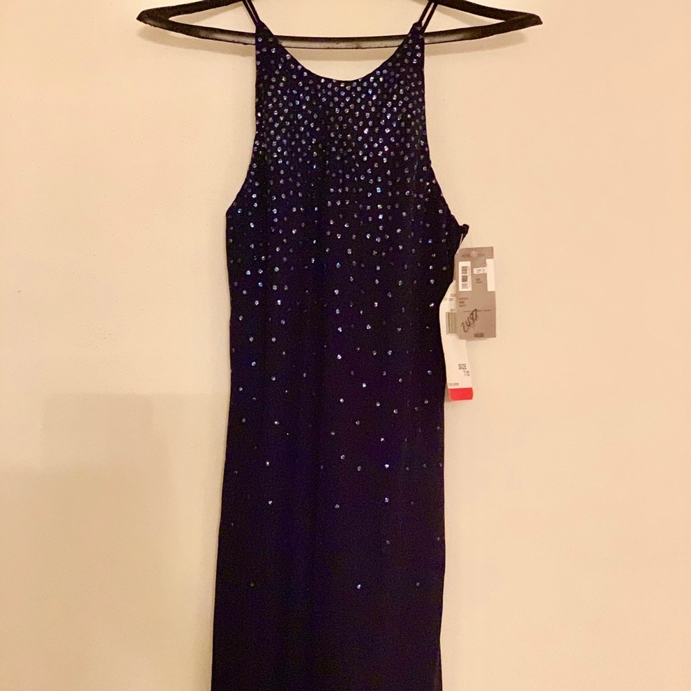 Floor length Navy Blue Cocktail Dress